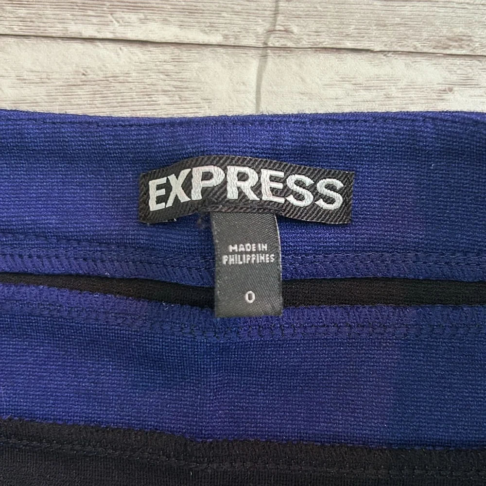 Express Multicolor Blue Striped High Waisted Knit Mini Pencil Skirt - Picture 4 of 8